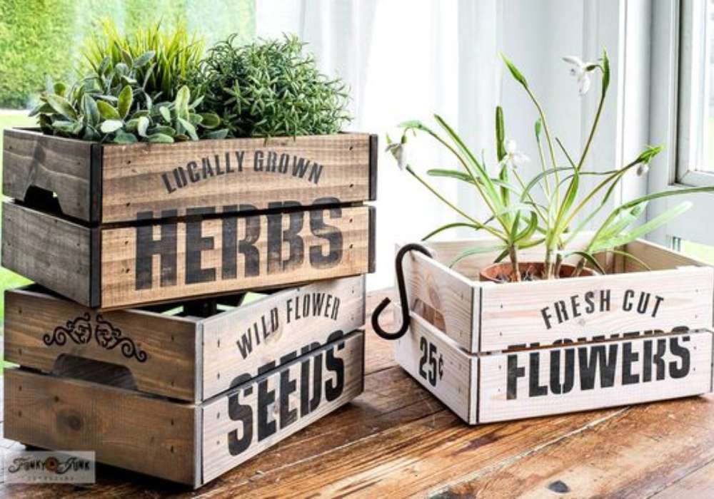 dřevěné bedýnky na bylinky