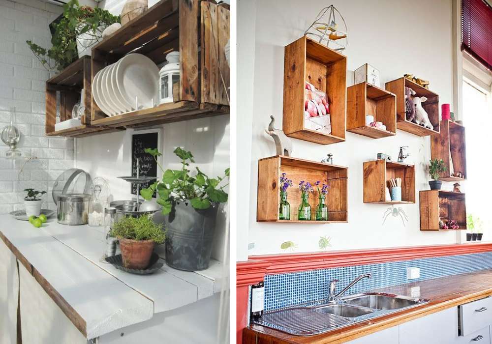 dřevěné bedýnky v kuchyni