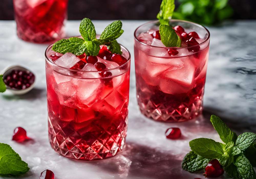červené mojito s granátovým jablkem